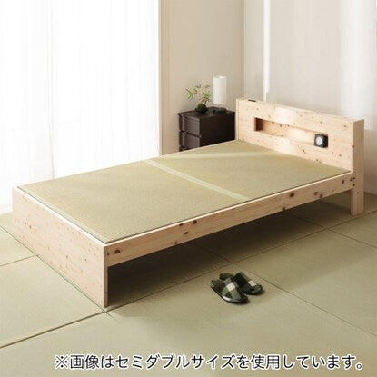 Semi-double cypress tatami bed frame with shelf