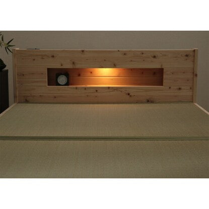 Semi-double cypress tatami bed frame with shelf