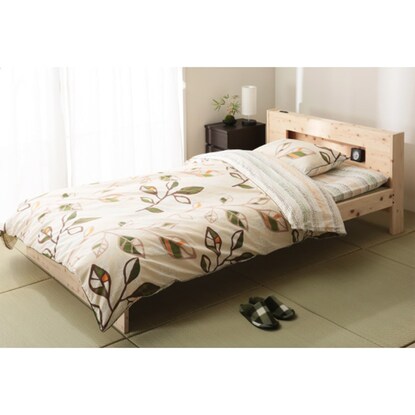 Semi-double cypress tatami bed frame with shelf