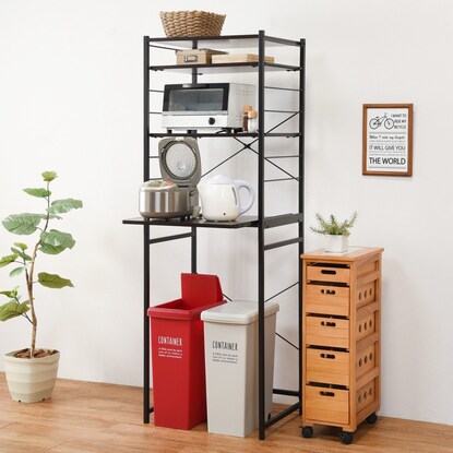 Simple kitchen rack with sliding shelf (width 62 BK/DBR)