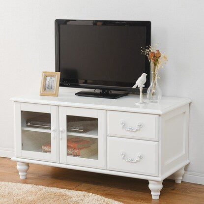 French antique white shabby TV stand (width 88cm)