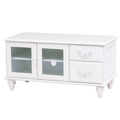 French antique white shabby TV stand (width 88cm)