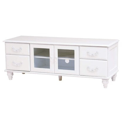 French antique white shabby TV stand (width 120cm)