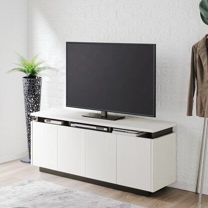 A simple design mid-sized TV stand (152cm wide, wood grain, white)