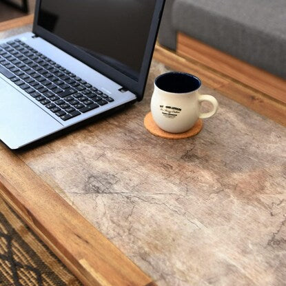 Vintage acacia wood centre table (width 105cm)