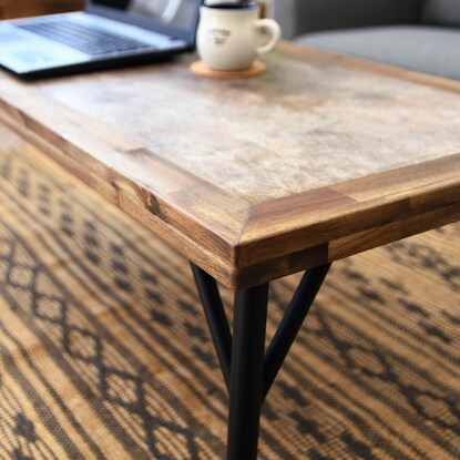 Vintage acacia wood centre table (width 105cm)