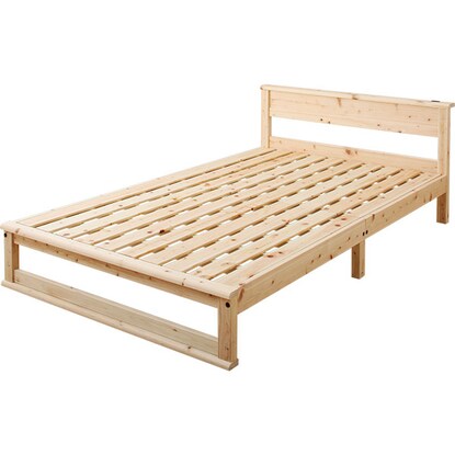 Semi-double bed frame with shelf and cypress slats (with power outlet)