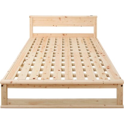 Semi-double bed frame with shelf and cypress slats (with power outlet)