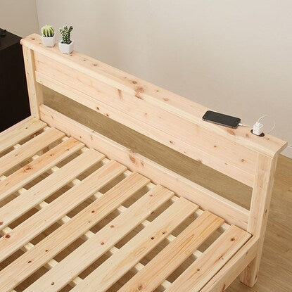 Semi-double bed frame with shelf and cypress slats (with power outlet)