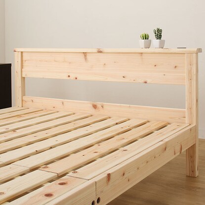 Semi-double bed frame with shelf and cypress slats (with power outlet)