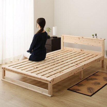 Semi-double bed frame with shelf and cypress slats (with power outlet)