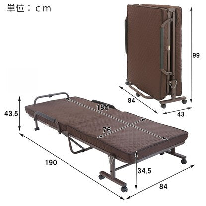 Compact semi-short single folding bed (width 84 x depth 190 cm BR)