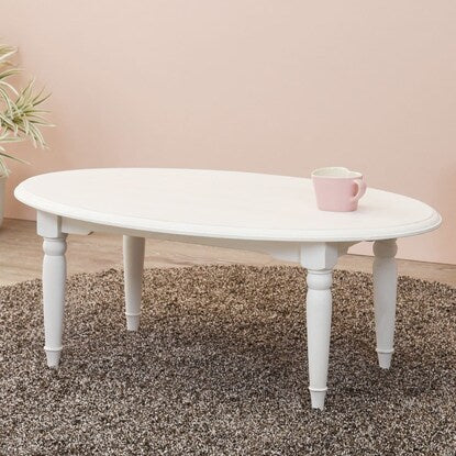 Adult-cute white shabby compact center table (oval)