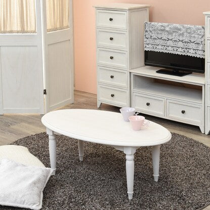 Adult-cute white shabby compact center table (oval)