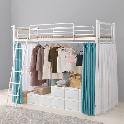 Curtain-attachable loft bed (high, white)