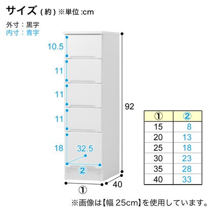 Slim counter with drawers selectable in 5cm increments (15cm width)