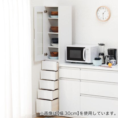 Gap storage with freely adjustable door direction (glass door + drawer type, width 25cm)