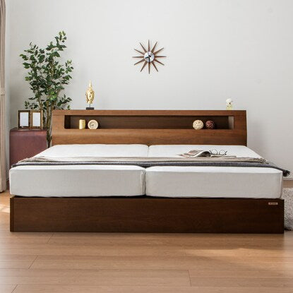 Bed frame with shelf, lighting and power outlet (KL cabinet with drawers, MBR)