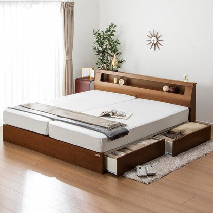 Bed frame with shelf, lighting and power outlet (KL cabinet with drawers, MBR)