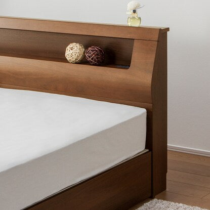 Bed frame with shelf, lighting and power outlet (KL cabinet with drawers, MBR)