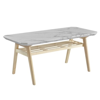 Luxurious marble-look center table with shelf