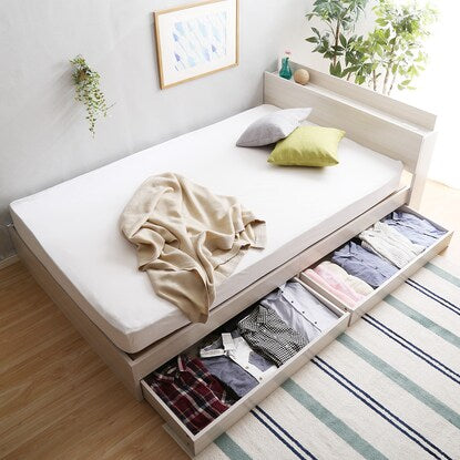 Chest bed frame with shelves and power outlets (SD WH)