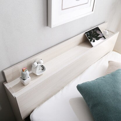 Chest bed frame with shelves and power outlets (SD WH)