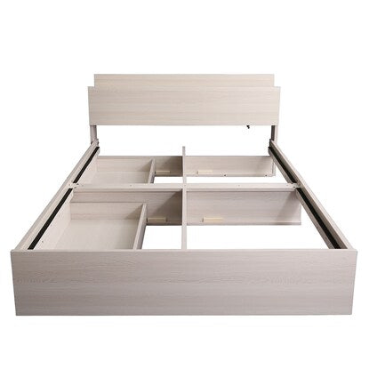 Chest bed frame with shelves and power outlets (SD WH)