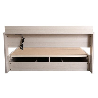 Chest bed frame with shelves and power outlets (SD WH)