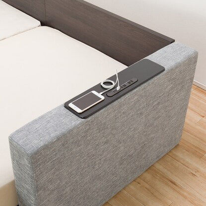 Set of 2 single floor beds + 2 cushion cabinets, grey (1 shelf and 1 outlet)