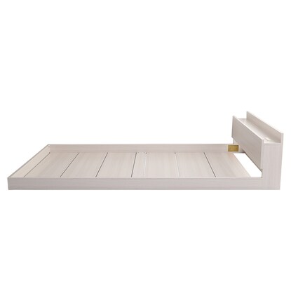 Scandinavian style floor bed frame with shelf and power outlet (S WH)