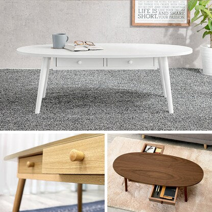 Oval centre table with 2 drawers, width 110cm (WW)