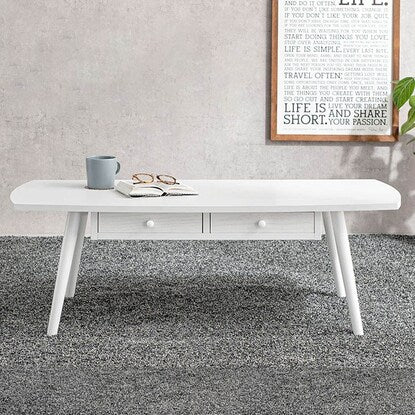 Center table with rounded sides and two drawers, width 110cm (WW)