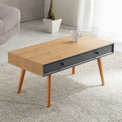 Stylish centre table with double drawers, width 80cm (NA/BK)