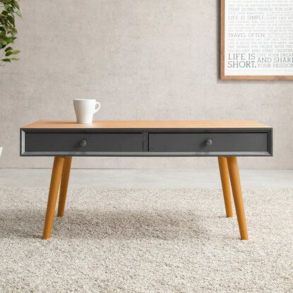 Stylish centre table with double drawers, width 80cm (NA/BK)