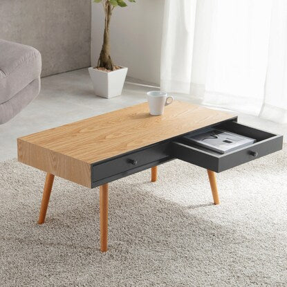 Stylish centre table with double drawers, width 80cm (NA/BK)