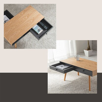 Stylish centre table with double drawers, width 80cm (NA/BK)