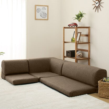 Pocket-equipped low-type corner sofa 3-piece set (Fabric BR)