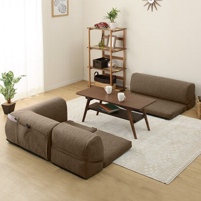 Pocket-equipped low-type corner sofa 3-piece set (Fabric BR)