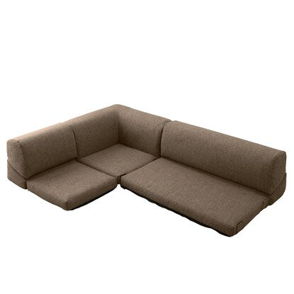 Pocket-equipped low-type corner sofa 3-piece set (Fabric BR)