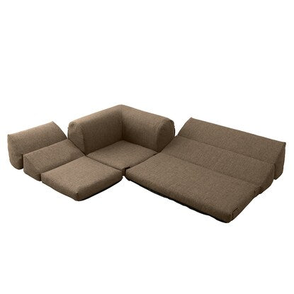 Pocket-equipped low-type corner sofa 3-piece set (Fabric BR)