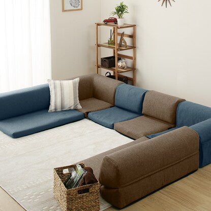 Pocket-equipped low-type corner sofa 3-piece set (Fabric BR)