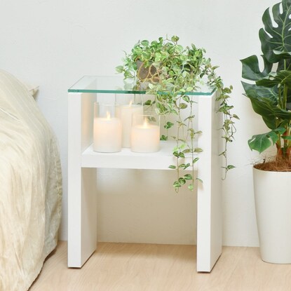 Glass top night table (WH)