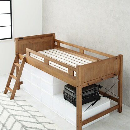 Heavy-duty loft bed with shelf, low type (height 122cm LBR)