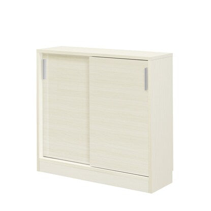 A slim cabinet with beautiful wood grain pattern and sliding doors (width 90 x height 85 cm, gloss finish WW)