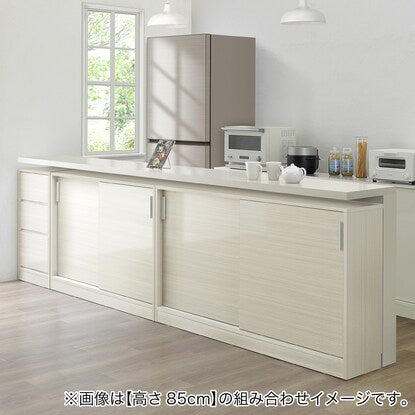 A slim cabinet with beautiful wood grain pattern and sliding doors (width 90 x height 85 cm, gloss finish WW)