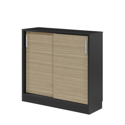 A slim cabinet with beautiful wood grain pattern and sliding doors (width 90 x height 85 cm NGY)