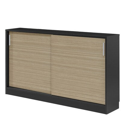 A slim cabinet with beautiful wood grain pattern and sliding doors (width 150 x height 85 cm NGY)