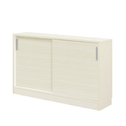 A slim cabinet with beautiful wood grain pattern and sliding doors (120cm wide x 70cm high, gloss finish, WW)