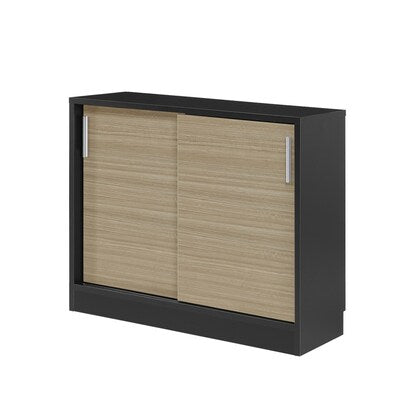 A slim cabinet with beautiful wood grain pattern and sliding doors (width 90 x height 70 cm NGY)